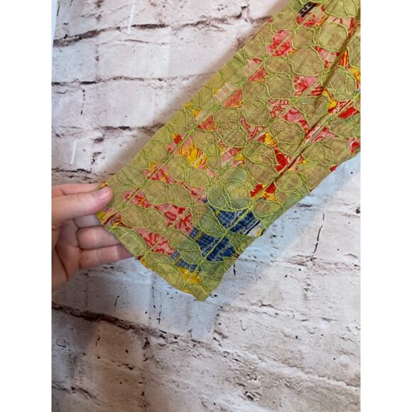 Neeru Kumar Artsy Tunic Top Womens Large Pea Green Art To Wear Embroidered RARE - Picture 12 of 12